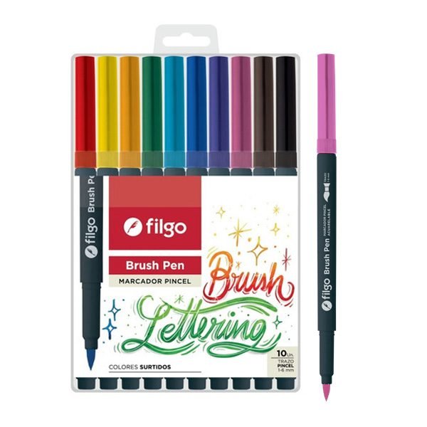 MARC.FILGO PINCEL BRUSH PEN COLORES SURTIDOS 10 UNID BSH-E10-SUR