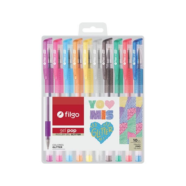 BOLIG.FILGO ROLLER GEL POP GLITTER 10 UNID.EST.PVC BL-GP-GT E1