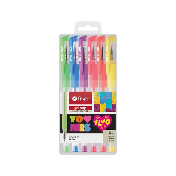 BOLIG.FILGO ROLLER GEL POP FLUO ESTUCHE PVC 6 UNID.