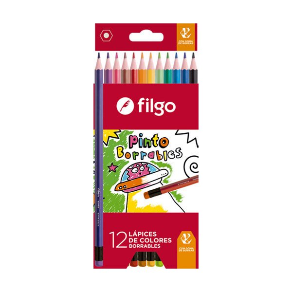 LAPIZ FILGO PINTO COLOR LARGO 12 UNID BORRABLE